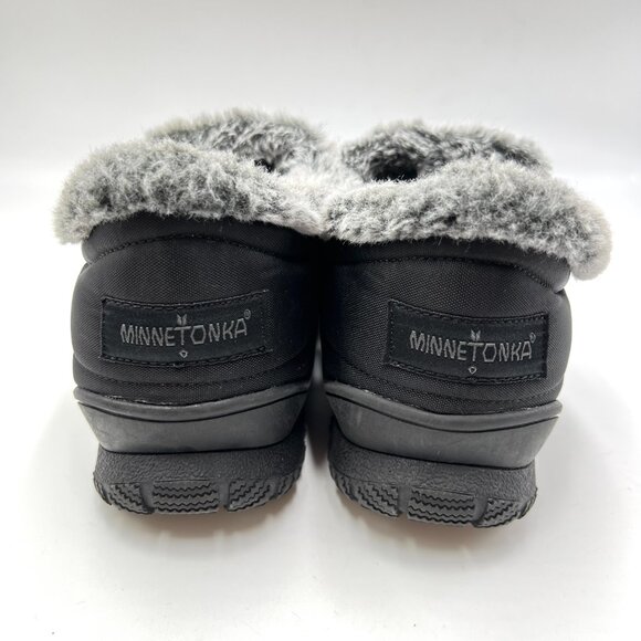 Minnetonka Womens Size 9 Black Quilted Gray Faux Fur Lined Boots‎ Booties Shoes - Picture 7 of 12